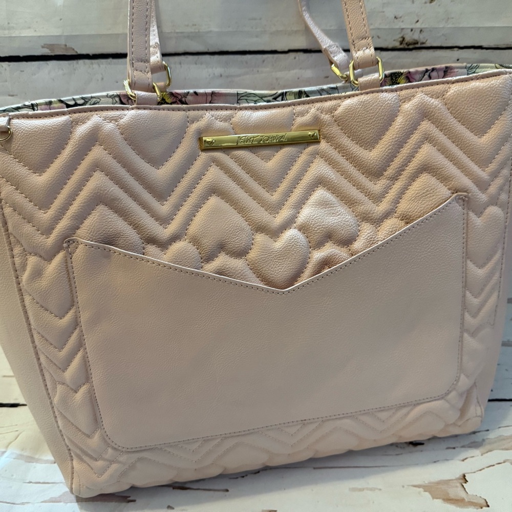 Betsey Johnson Pink Blush Quilted Tote Bag with Floral Pattern Inside